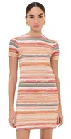 Missoni Metallic Chevron Short-sleeve Mini Dress In Multi Red/pink/white Tones