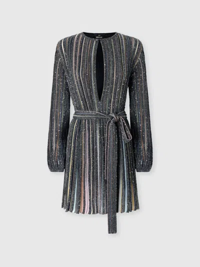 Missoni Short Dress With V-neck And Belt In Black Multicoloured