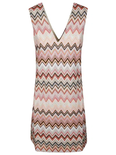 Missoni Short Dress With Zigzag Pattern In Orange In Multi
