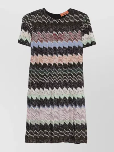 Missoni Short Dress Zigzag Knit Round Neckline In Multi
