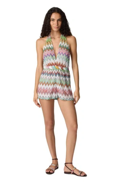 Missoni Short Jumpsuit In Lamé Viscose With Macro Zigzag Pattern In Multi