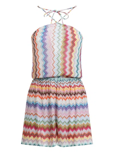 Missoni Short Jumpsuit In Lamé Viscose With Pixel-effect Zigzag Pattern In Multi