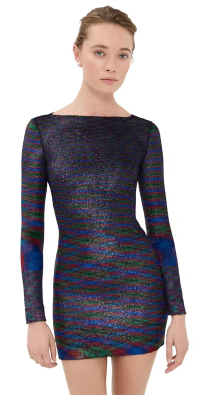 Missoni Short Knit Dress Green And Red Tones In Blue