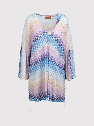 Missoni Short Lace Effect Bathing Suit Caftan With Lurex In Multi