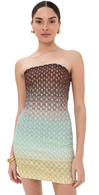 MISSONI SHORT METALLIC KNIT DRESS MULTI BROWN/GREEN/LIGHT BLUE