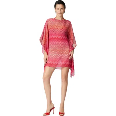 Missoni Short Printed Silk Kaftan With Wide Sleeves In Red