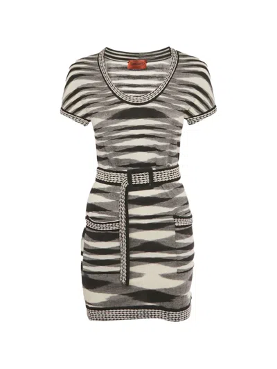 Pre-owned Missoni Short-sleeve Belted Mini Dress In White