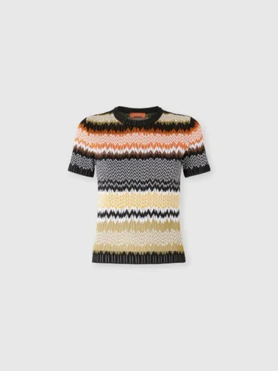 MISSONI MISSONI SHORT SLEEVE CREW NECK SWEATER WITH CHEVRON PATTERN