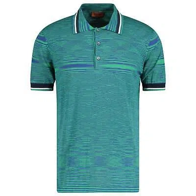 Pre-owned Missoni Short Sleeve Knitted Collar Neck Polo T-shirt Teal In Green
