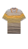 Missoni Short Sleeve Polo In Space Dyed Orange & Brown