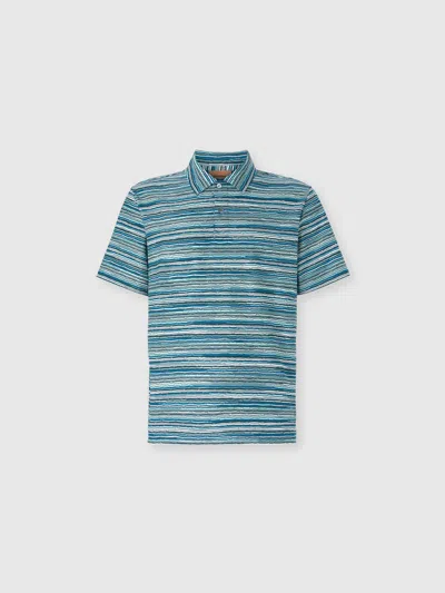 Missoni Short Sleeve Polo In Flame Jersey In Blue