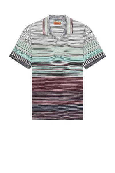 Missoni Short Sleeve Polo In Red & Blue