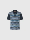 Missoni Short Sleeve Polo With Geometric Zigzag Pattern In Blue