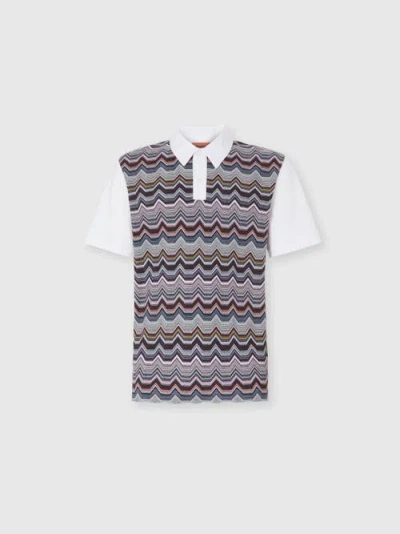 Missoni Short Sleeve Polo With Geometric Zigzag Pattern In Multi