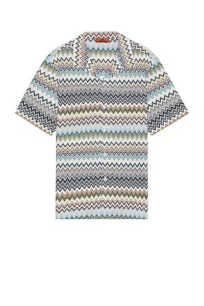 Missoni Short Sleeve Shirt In Green  Beige  & Light Blue