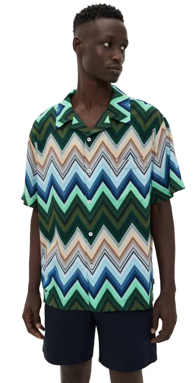Missoni Camicia Bowling In Viscosa Con Macro Zig Zag E Taschino In Green