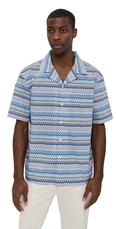 Missoni Short Sleeve Shirt Light Grey Tones And Blue Tone In Multi