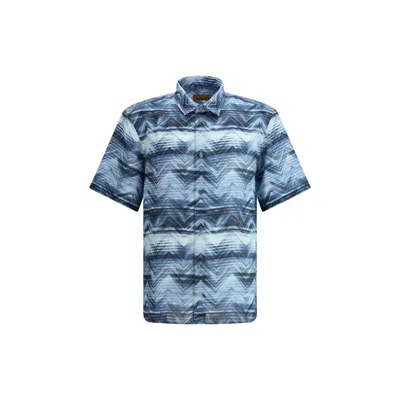 Missoni Short Sleeve Shirt Zigzag Pattern In Blue