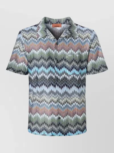 Missoni Short Sleeve Shirt Zigzag Pattern Collar In Multi