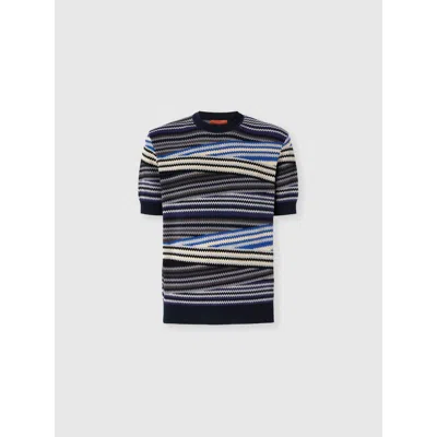 Missoni Short Sleeve T-shirt With Striped Micro Zigzag In Blue