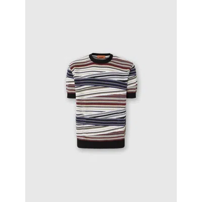 Missoni Short Sleeve T-shirt With Striped Micro Zigzag In Brown
