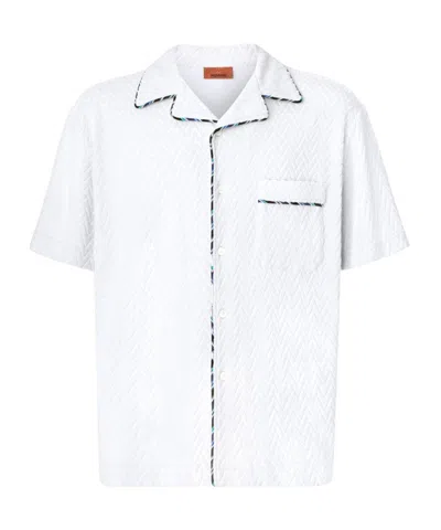 Missoni Bowlingshirt Aus Zick-zack-baumwollfrottee Mit Kontrastierenden Profilen In White