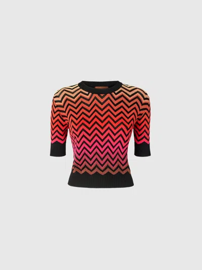 Missoni Kurzärmeliger Pullover Mit Rundhalsausschnitt Und Dégradé-chevron-motiv In Multicoloured