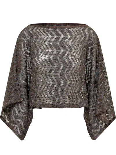 Missoni Short Sleeved Metallic Knit Top In Brown