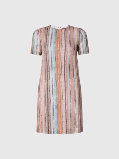 Missoni Short-sleeved Mini-dress In Striped Lamé Slub Viscose