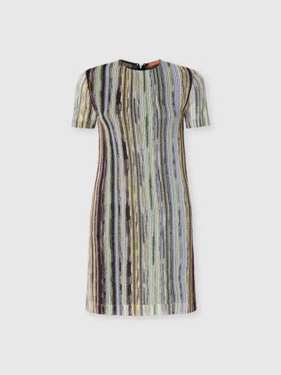 Missoni Kurzärmeliges Minikleid Aus Gestreifter Lamé-viskose In Slub In Multicoloured