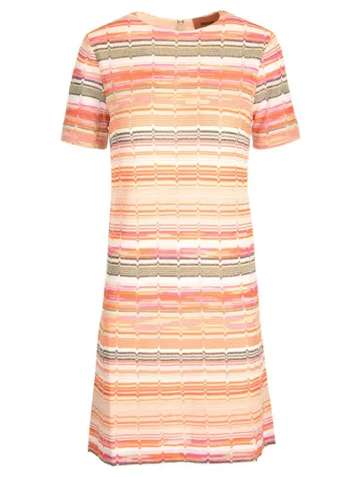 Missoni Short-sleeved Mini Dress With Lamé Zigzag Greek Key In Multicolor