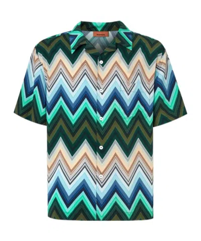 Missoni Camicia Bowling In Viscosa Con Macro Zig Zag E Taschino In Green