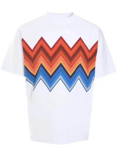Missoni Chevron Crew Neck Zigzag Print T-shirt In White