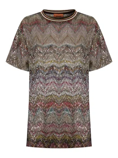 MISSONI SHORT-SLEEVED T-SHIRT WITH ZIGZAG PATTERN AND LAMÉ THREAD MISSONI