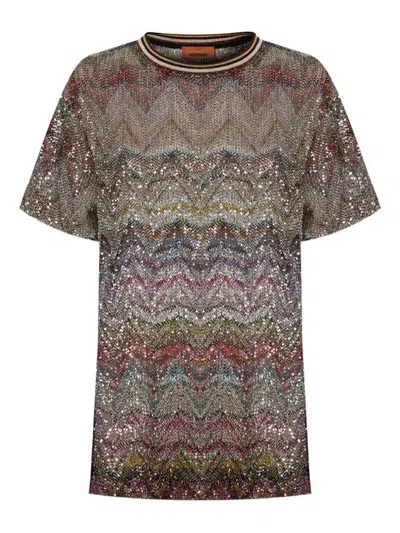 MISSONI SHORT-SLEEVED T-SHIRT WITH ZIGZAG PATTERN AND LAMÉ THREAD