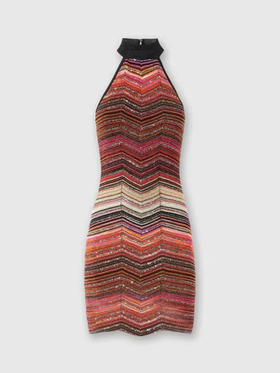 Missoni Kurzes Ärmelloses Chevron-lamé-kleid Mit Pailletten Und Neckholder-ausschnitt In Multicoloured