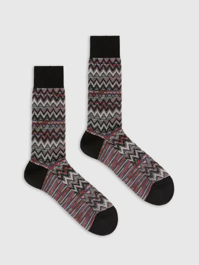 Missoni Short Socks In 100% Cotton With Striped Zig-zag Pattern.