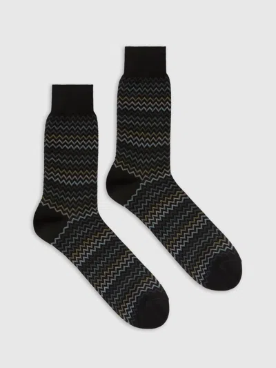 Missoni Short Socks In Pure Cotton With Zig-zag Pattern.
