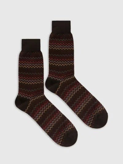 Missoni Short Socks In Pure Cotton With Zig-zag Pattern.