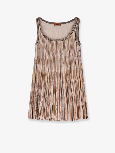 Missoni Short Viscose Blend Dress With All-over Sequins In Pink
