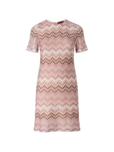Missoni Short-sleeve Viscose Mini Dress In Pink
