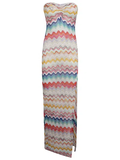 Missoni Side Slit Stripe Patterned Long Dress In Multicolor