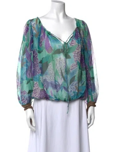 Pre-owned Missoni Silk Floral Print Blouse In Blue/green