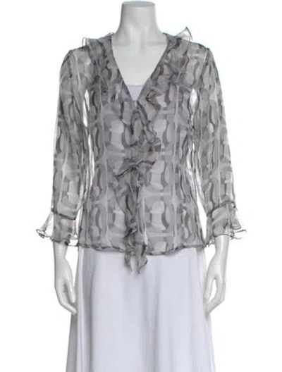 Pre-owned Missoni Silk Patterned Blouse In Gray