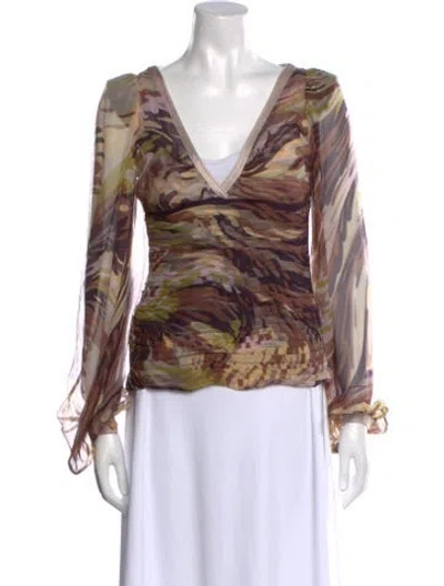 Pre-owned Missoni Silk Printed Blouse W/ Tags In Brown