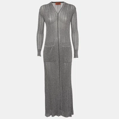 Pre-owned Missoni Silver Lurex Knit Maxi Dress S