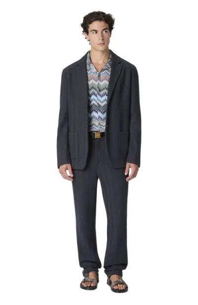 Missoni Single-breasted Blazer In Cotton And Viscose With Tone-on-tone Zigzag Pattern In Blue