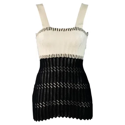 Pre-owned Missoni Size 2 White Black Viscose Cotton Chevron Knit Two Tone Tank Casual Top