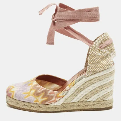 Pre-owned Missoni Size 36 Multicolor Fabric Wedge Ankle Wrap Espadrille Sandals