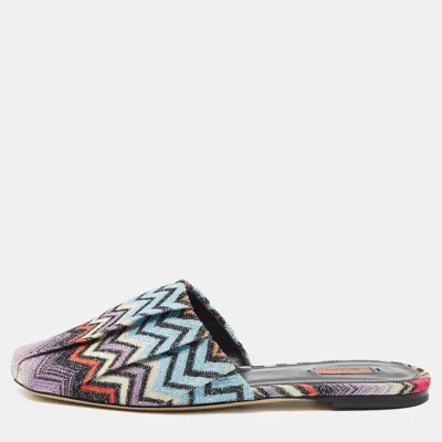 Pre-owned Missoni Size 37 Multicolor Geometric Print Lurex Fabric Flat Mules